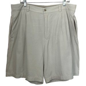 Tommy Bahama 100% Silk Beige Relax Pleated Casual Shorts Men's 36 Golf Vacation